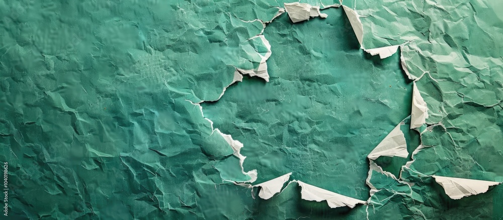 Poster conceptual representation of high cholesterol message on torn paper against a green backdrop featuri