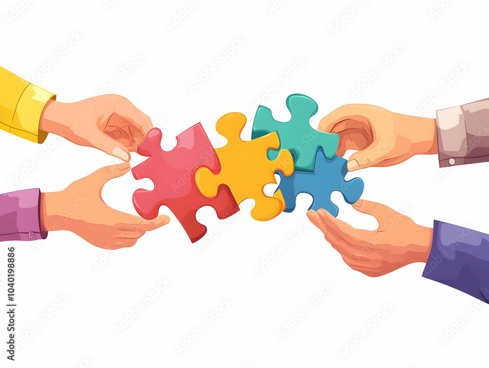 Poster flat glossy hands connecting puzzle pieces with copy space for esg growth in business negotiations -