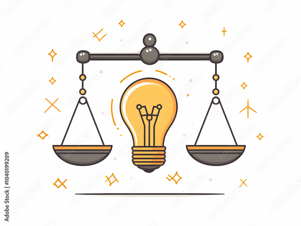 Aufkleber flat flying lightbulb and scales symbolizing ethical decision making concept vector image for infogr