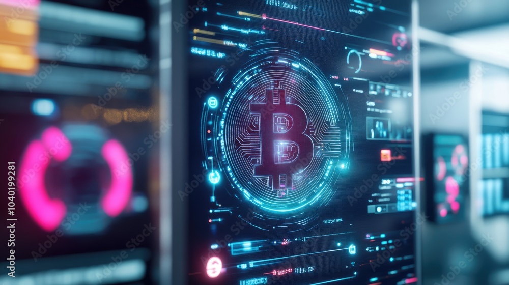 Poster futuristic banking environment with blockchain technology