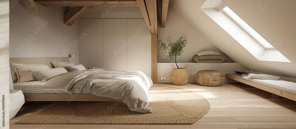 Aufkleber explore the elegance of simplicity in this chic attic bedroom image the modern space features clean 