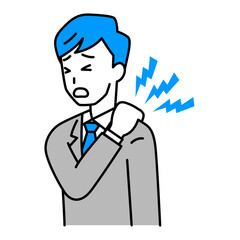 肩こりがつらいスーツの男性