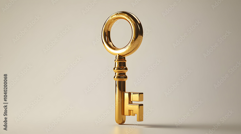 Poster 3d glossy golden key keyhole concept dolly shot access opportunities ample copy space gradient backg