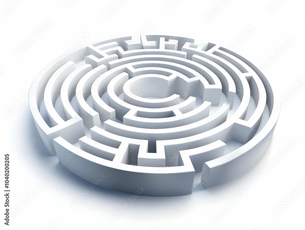 Poster flat floating white labyrinth medium shot | minimalist design symbolizing self discovery | camera na