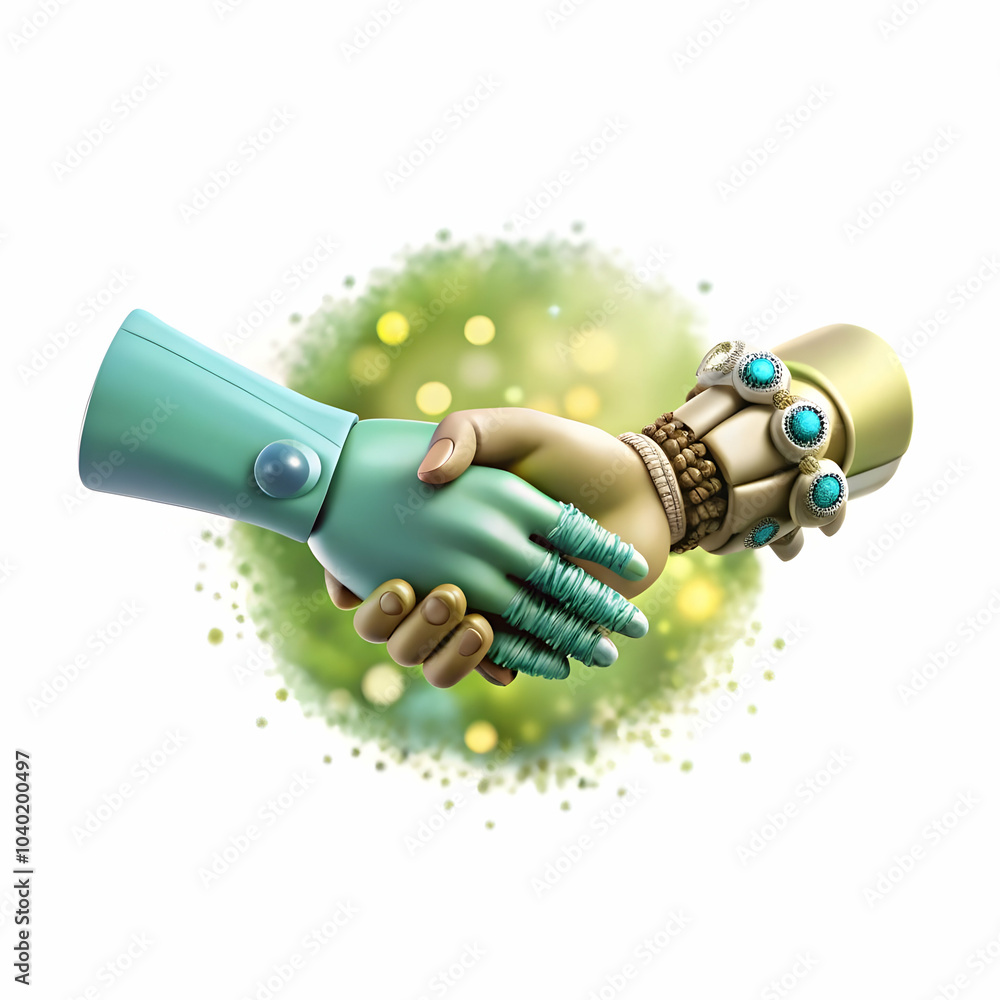 Poster ai robot hand shake human hand bokeh soft background symbolizing collaboration business stock photo 