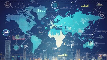 Global network connection concept with world map and data.