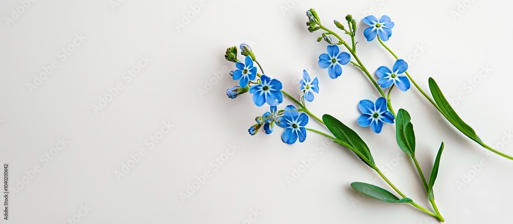 Aufkleber flat lay of beautiful forget me not flowers on a white background with copy space image available fo