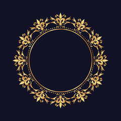 Damask Gold Round patterned border, Golden pattern with place for text, Vintage Floral frame, Ornament for decoration of cards and invitations, Elegance Circular pattern, Round baroque ornament