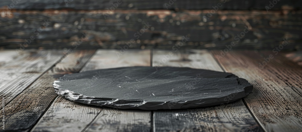 Aufkleber round slate plate with empty space for a copy space image ideal for food presentations in cooking he