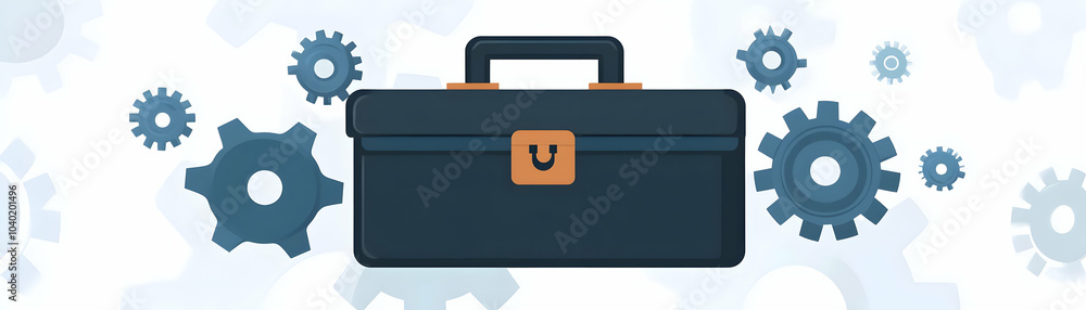 Poster minimalist vector icon briefcase gears business process management infographic design simple lines n