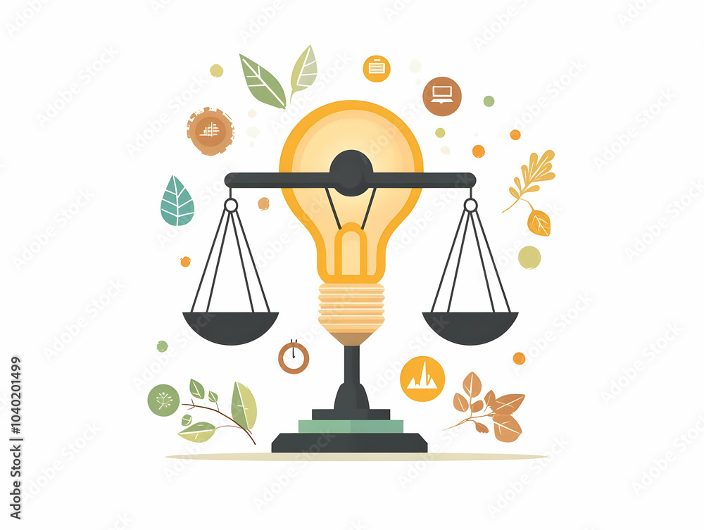 Poster flat lightbulb scales floating balanced innovation concept vector image glowing lightbulb business l