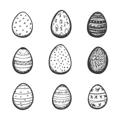 Nine Hand Drawn Easter Eggs with Various Patterns