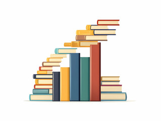 Flat Floating Stack of Books Ascending into Bar Chart - Vector Illustration of Knowledge Driving Business Growth on White Background - Simple Flat Design for Smart Business Concept