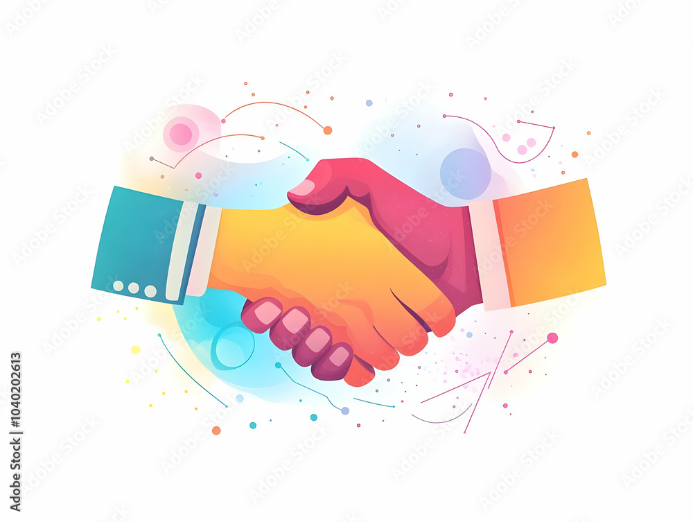 Poster flat soft abstract background holographic deal icons concept close-up neutral tones handshakes signe