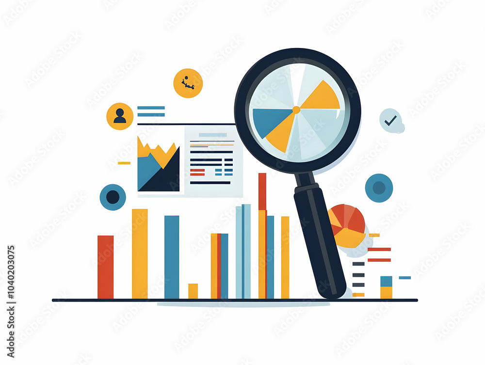 Poster flat graph magnifying glass icons financial analysis concept vector image depicting financial graph 