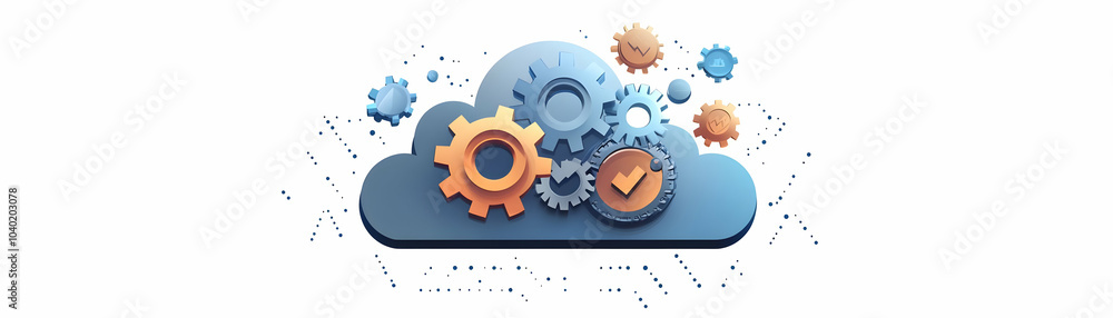 Poster vector icon cloud gears cloud-based business solutions modern illustration interlocking gears symbol
