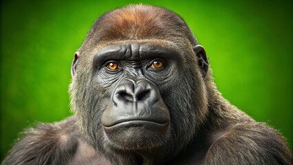 Obraz premium Realistic Sad Gorilla with Lush Fur in Panoramic Photography for Green Screen Animation