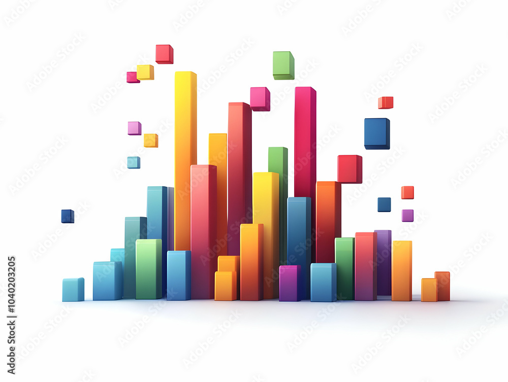 Poster flat rising bar chart floating cubes isolated white background vector illustration business growth p