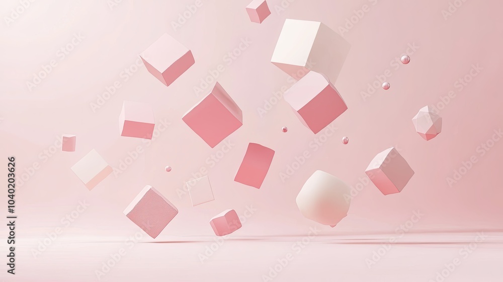 Poster abstract 3d geometric shapes floating in a minimalist background, perfect for adding copy