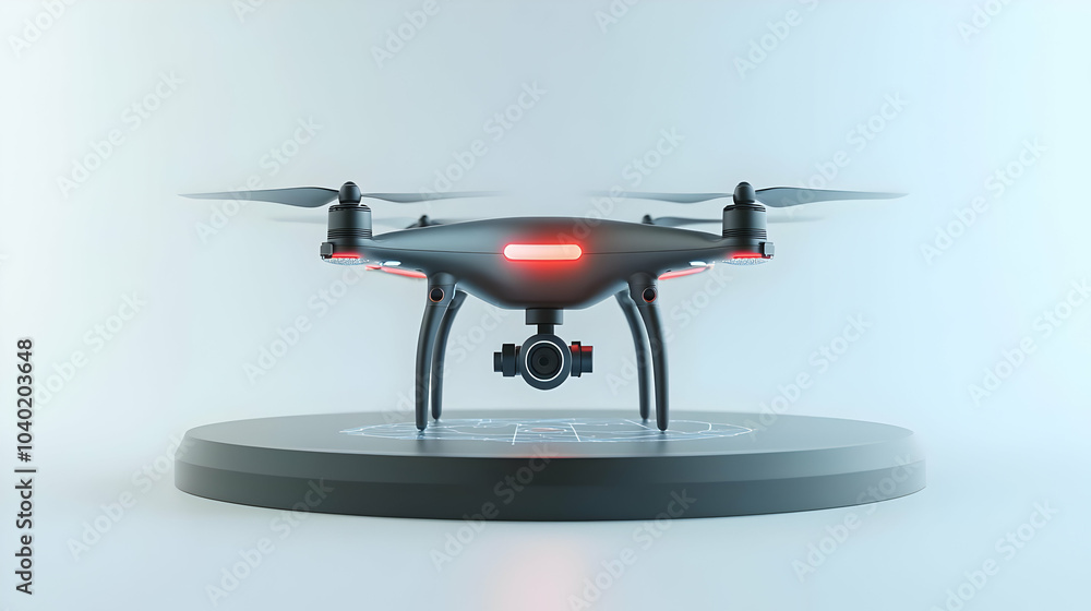 Poster 3d holographic drone floating map markers tilt shot low angle white platform camera tilt holographic