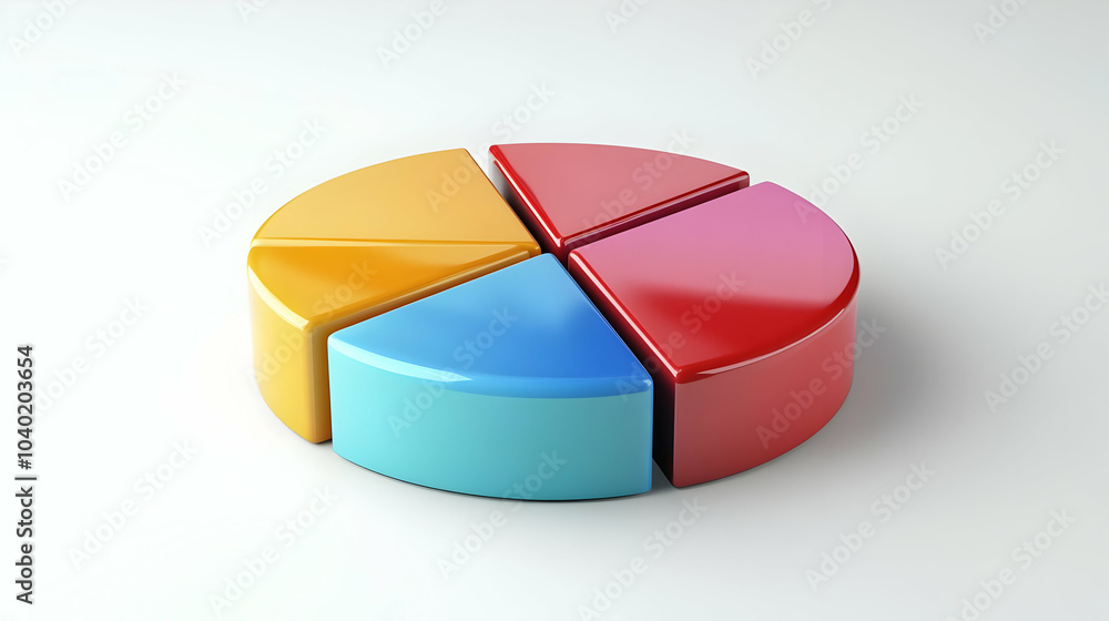 Poster 3d pie chart market share visualization dolly shot metallic rotating representation plain surface wi