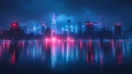 Vibrant City Skyline at Night: A Captivating Display of Urban Lights and Architecture