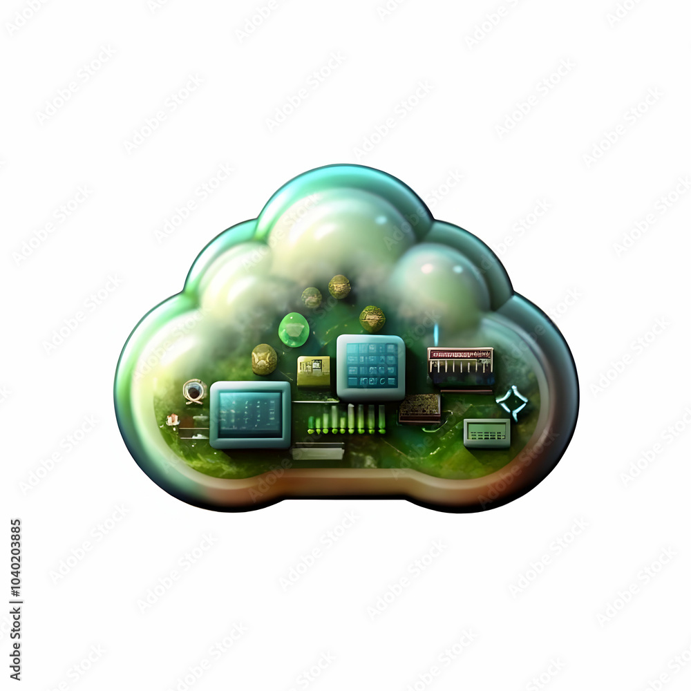 Poster glossy cloud icon representing cloud-based ai services on sky blue background - ideal for promoting 