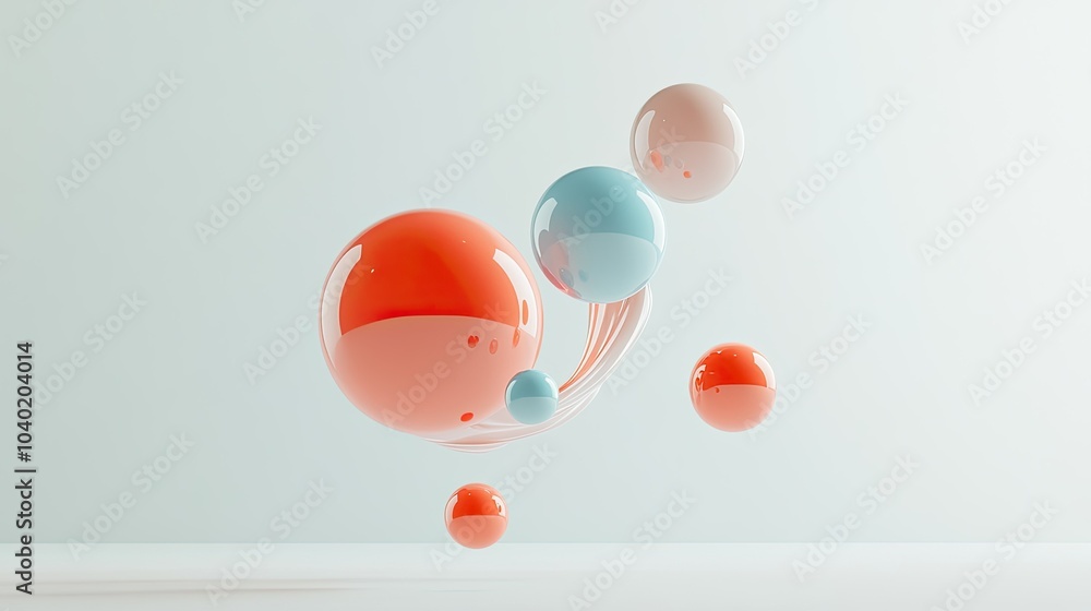 Poster abstract 3d shapes floating in a clean white space, perfect for copy or branding