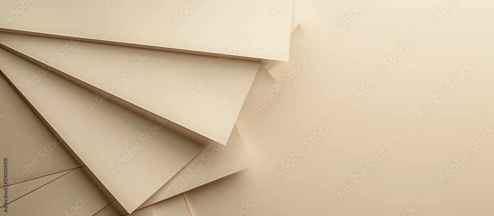 Poster top view of a blank stack of papers against a beige backdrop with copy space image