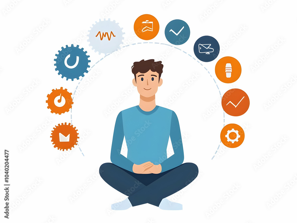 Poster flat cognitive behavioral therapy cycle vector diagram showing thoughts feelings behaviors isolated 
