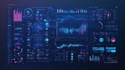 Obraz premium Visual data screen, data table, Stereoscopic data chart, blue background. Generative AI.
