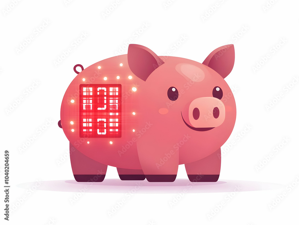 Poster flat piggy bank vector with digital price tag display - modern design with glossy finish - changing 