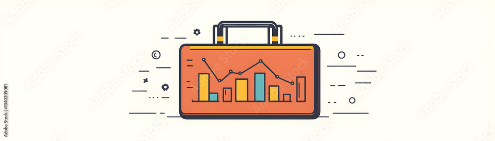 Poster minimalist vector graphic briefcase with bar chart business planning analysis simple lines neutral c