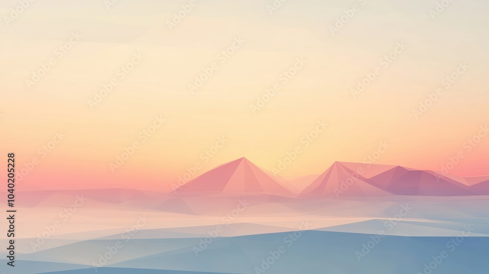 Leinwandbilder A smooth gradient background features softly blended polygonal shapes in calming pastel colors, evoking tranquility at twilight. Generative AI