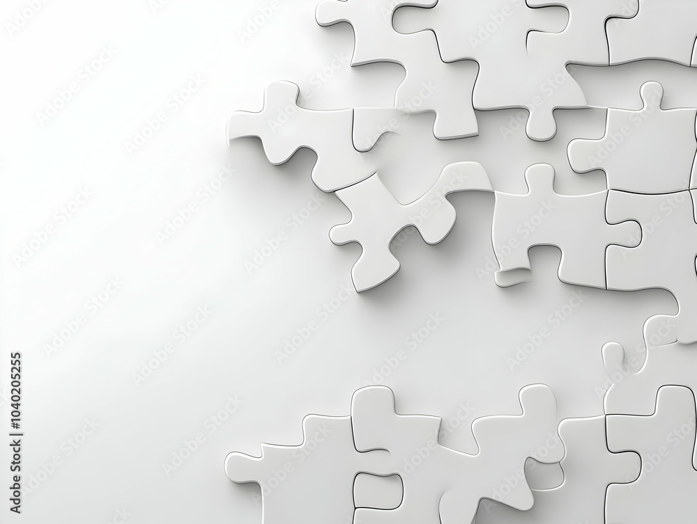 Aufkleber flat plain puzzle pieces scattered white surface copy space overhead shot symbolizing problem solvin
