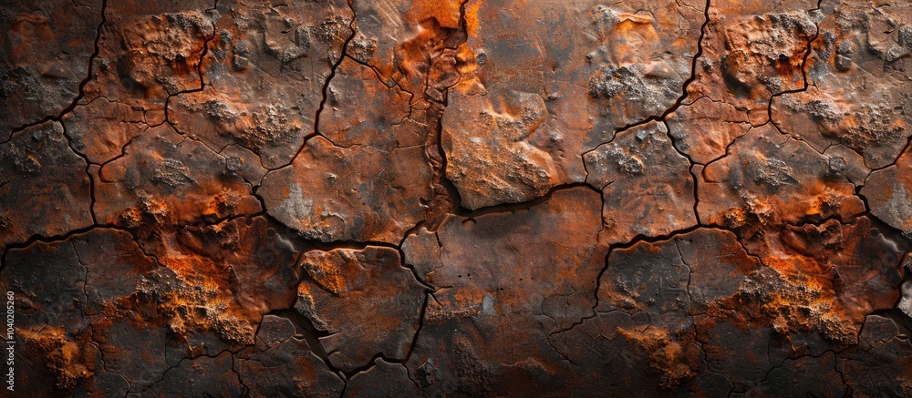 Poster cracked brown stone wall with rust color in a cave for an abstract background and texture beautiful 