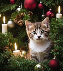 Obraz premium christmas cat and gifts