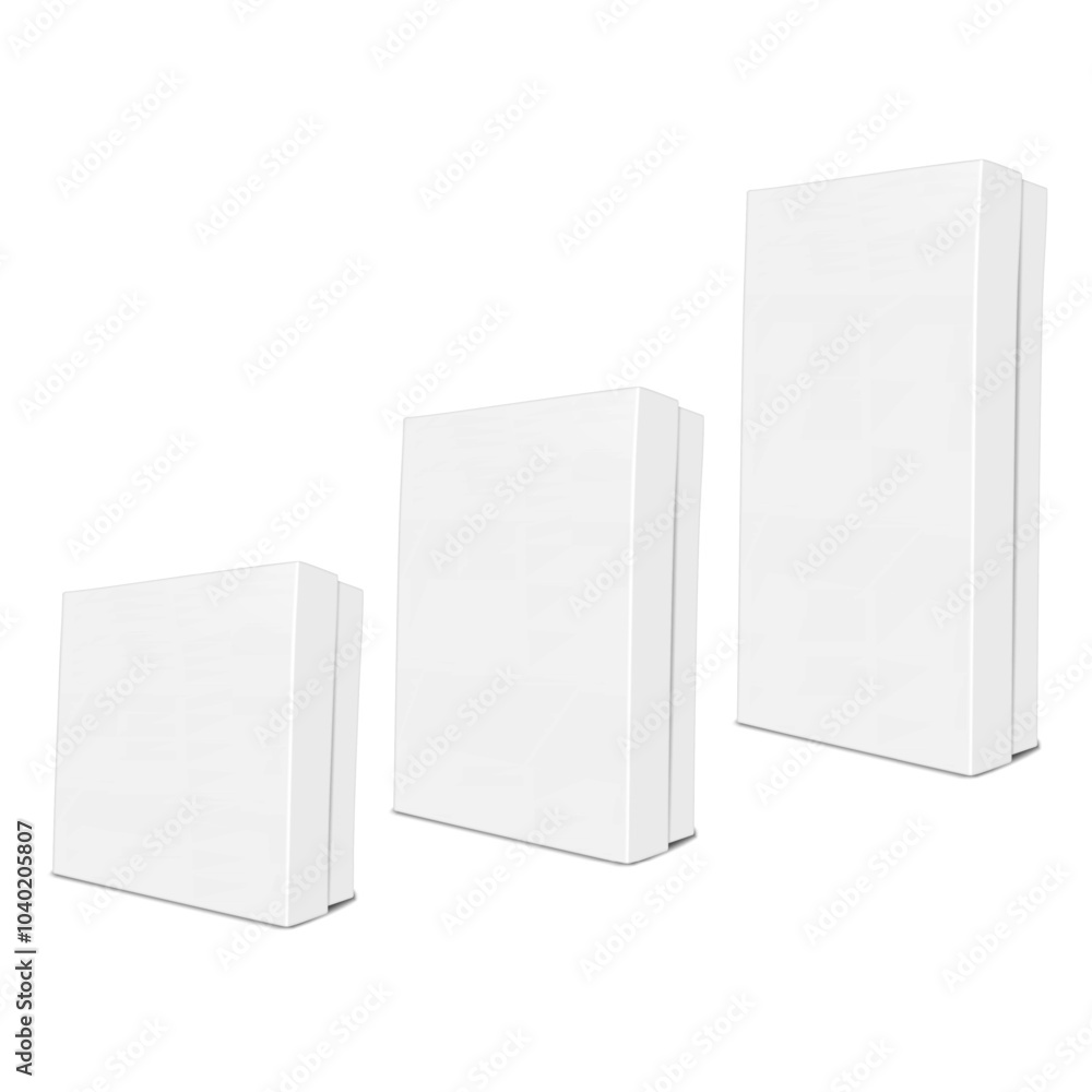 Wall mural white blank cardboard box with separate lift-off lid. realistic 3d vector mock-up. set of different 