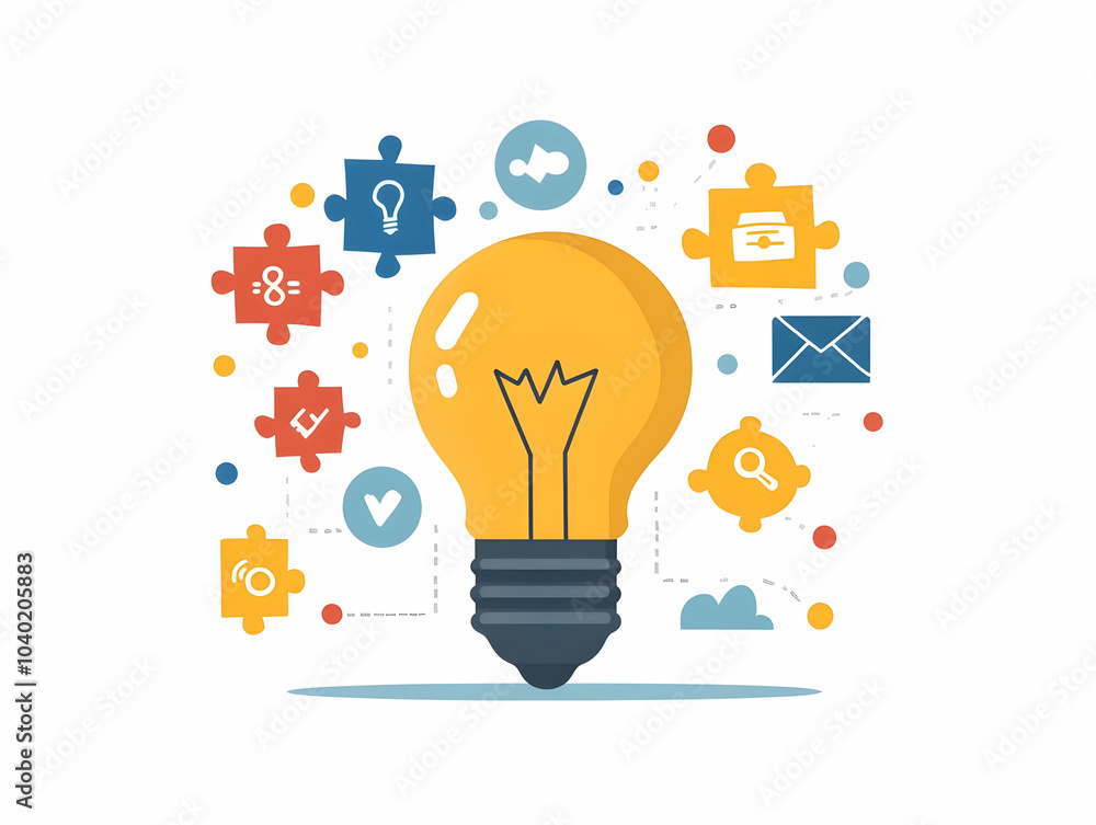 Poster flat puzzle piece lightbulb icon vector illustration problem solving innovation esg business integra