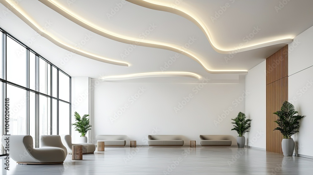 Poster abstract modern ceiling design with clean lines and ample copy space
