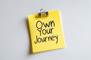 A yellow sticky note reads 'Own Your Journey' in handwritten style, encouraging self-discovery and initiative with its personalized, intimate artistic representation. © ChaoticMind