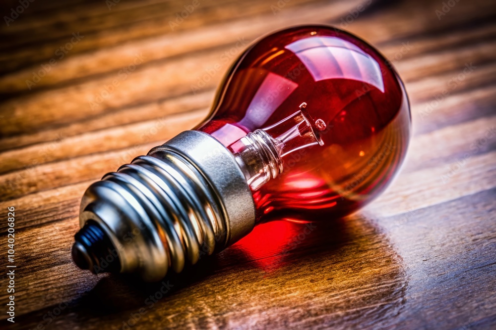 Poster Red Light Bulb on Red Background - Minimalist Macro Photography with Copy Space for Creative Projects