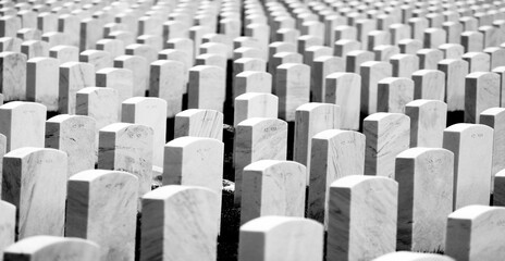 Fototapeta premium United States Military Cemetery with Headstones for Soldiers Death in Service