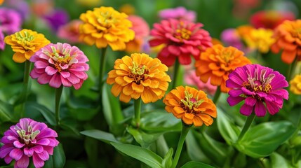 Colorful Zinnia Flowers in Bloom