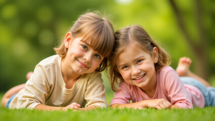 Two Playful Children Relaxing Together and Enjoying Their Bond in an Outdoor Setting