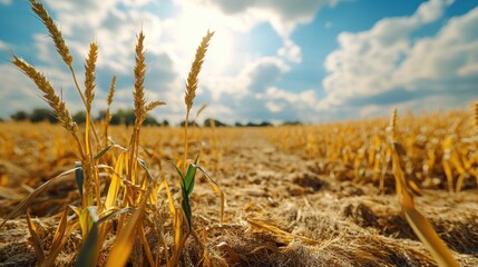Fototapeta premium Golden Wheat Field Under Blue Sky