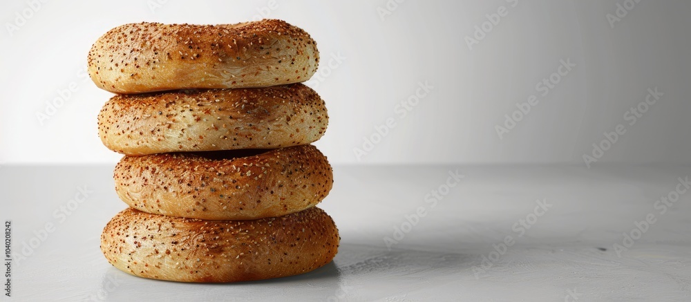 Poster bagel bread placed on the table with a clean background for your copy space image