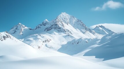 Snowy Mountain Peaks Under Clear Blue Sky