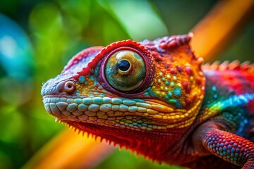 Redhaired Chameleon Sketch in Tilt-Shift Style - Artistic Illustration for Nature Lovers