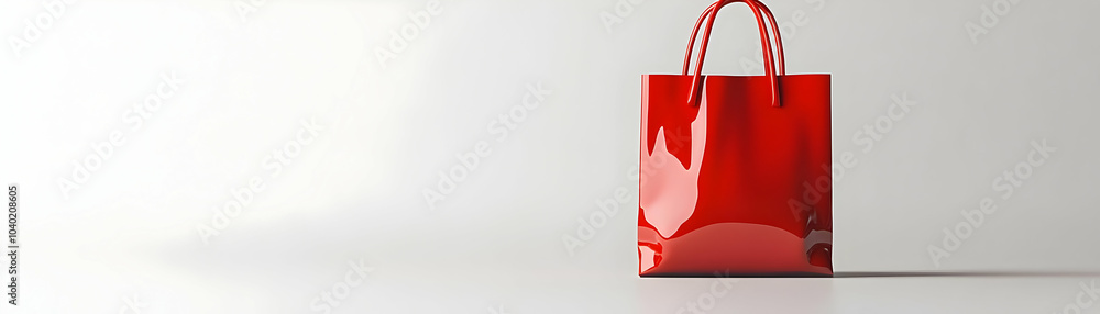 Poster glossy shopping bag standing upright on white background with ample copy space for text, emphasizing